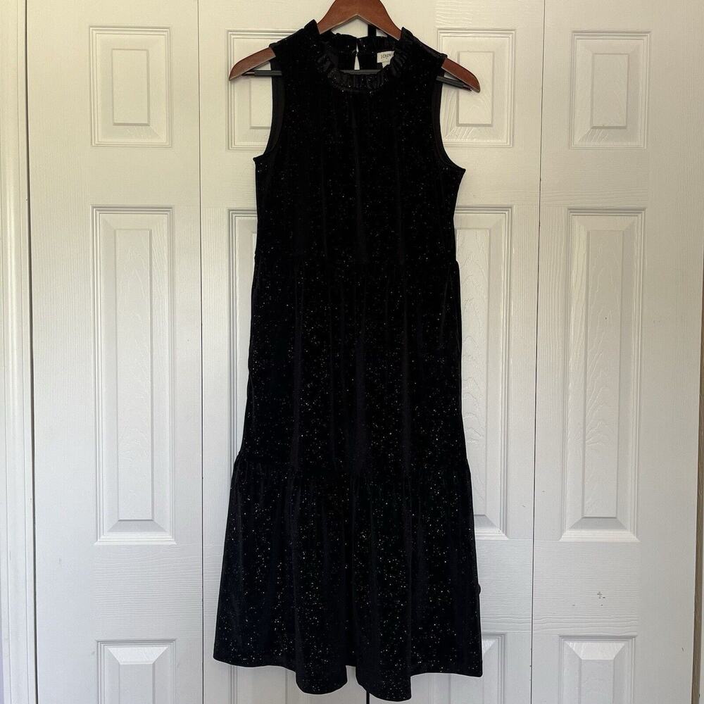 Women’s J Crew NWT Shimmer Sleeveless Dress Black Gold Size 6